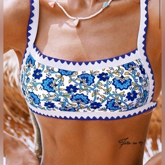 SHEIN Other - size medium shein bikini top blue and yellow with designs.